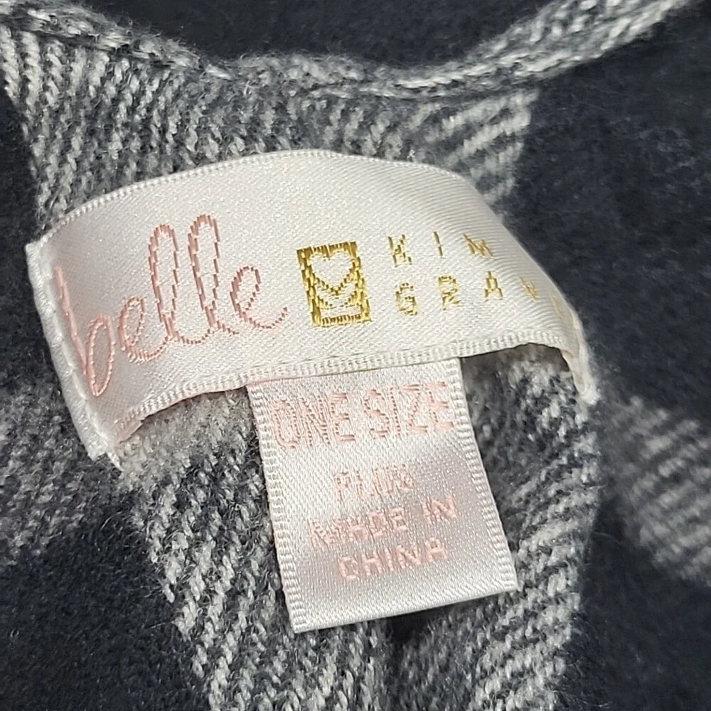 Belle by Kim Gravel Open Ruana Cardigan Wrap One Size Plus Black Gray Printed